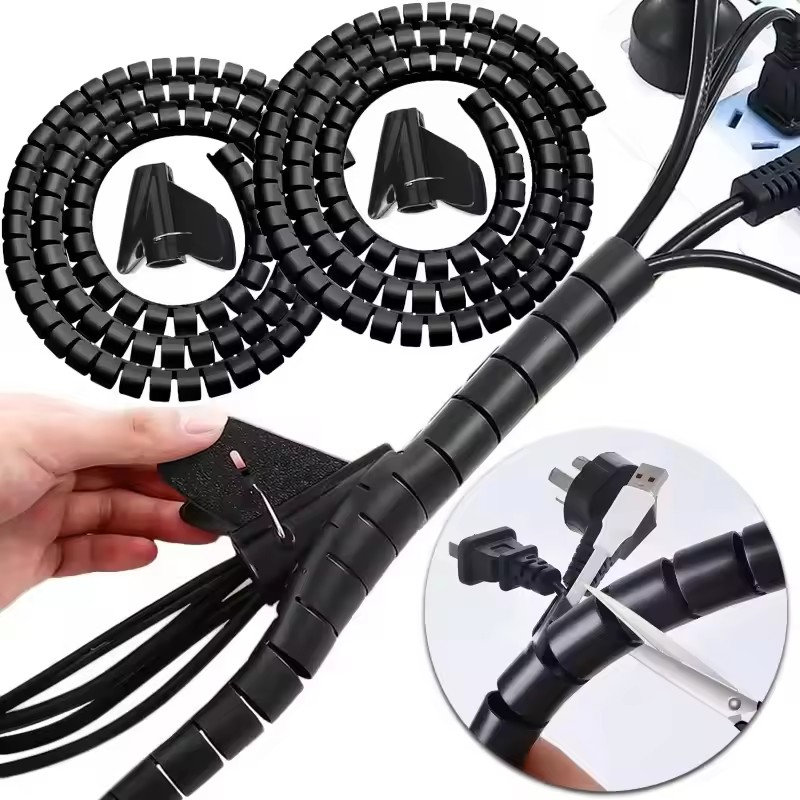 Plastic Pipe Clip - 2M Flexibler Spiral-Kabelorganisator mit Clips, Aufbewahrungsrohr,