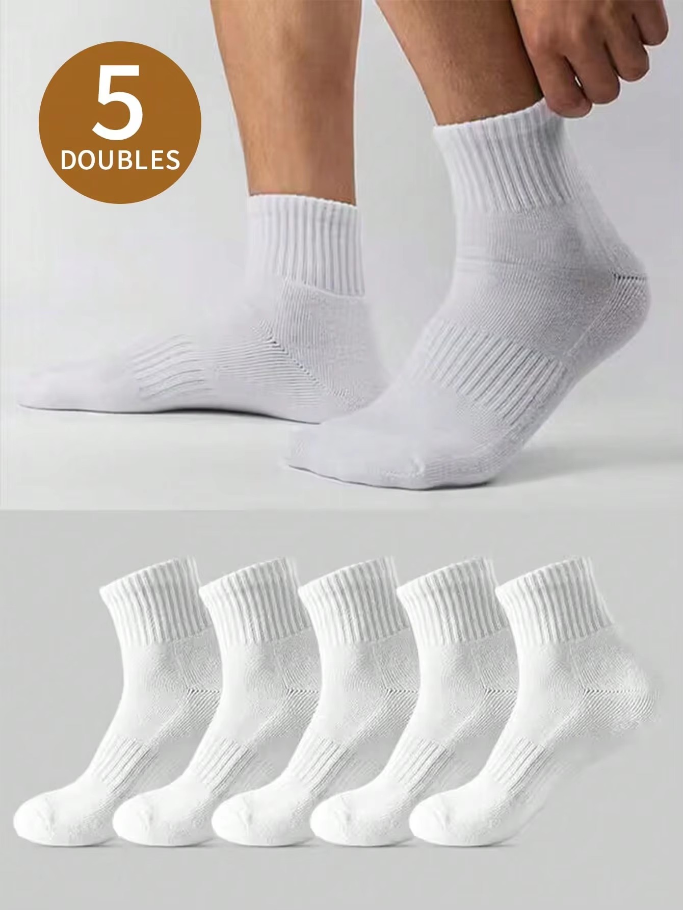 Pipe Bending Spring - 5 Paar weiße, kurze, geruchshemmende Sportsocken